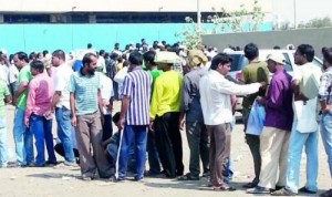 Applicants outside the deportation center in Jeddah